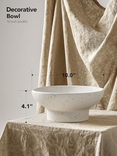 LE TAUCI 10" Ceramic Decorative Bowl, Key Bowl for Entryway, Handcrafted Sturdy Pedestal Bowl, Modern Farmhouse Fruit Bowl for Kitchen Counter, Centerpiece, Speckled White - Image 2