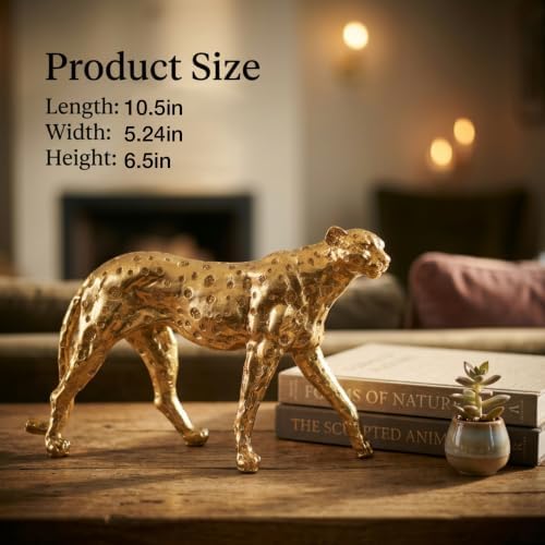 Cheetah Statue Gold Home Decor Walking Leopard Figurines - Image 2