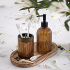 2 Pcs Amber Brown Bathroom Accessories Set, Glass Bathroom Set, Soap Dispenser, Toothbrush Holder Set, Crystal Modern Bathroom Decor, Housewarming Gift Set - Image 3