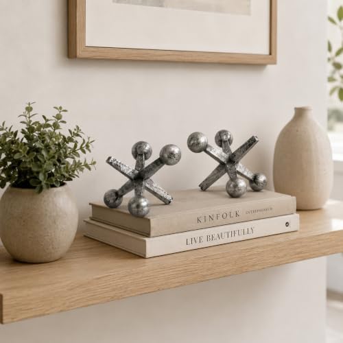 4 Inch Metallic Silver Jacks Decor Set of 2 - Image 2