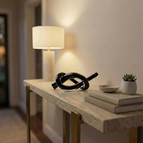 LCCCK Black Abstract Glass Knot Sculpture, Hand Blown Glass Decor for Coffee Table TV Cabinet, Shelf or Mantel Accent, Modern Knot Art for Coastal Living Room Tabletop Knick Knacks - Image 2