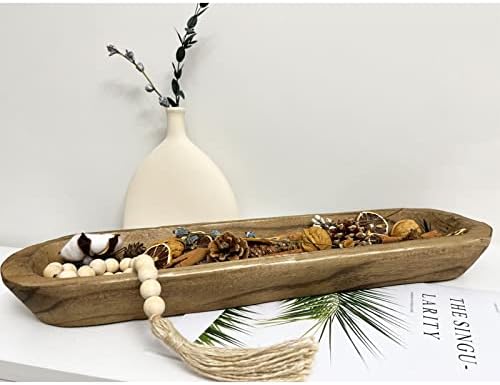 Wooden Dough Bowl Decor, Vintage Wooden Bowl Hand Carved Home Decor for Dining Table Center, Living Room, Kitchen Decor. (20inch brown) - Image 5