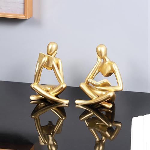 Jinkoozz Gold Reading Women Statue, Thinker Sculptures, Abstract Art Ornament, Modern Aesthetic Figurine Decoration, Suitable for Home Living Room Bedroom Office Shelf Table Desk Bookshelf Decor - Image 5