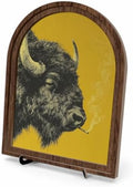 Rustic Home Wooden Frame Decor, Retro Whimsical Smoking Bison Framed Decor, Arched Wooden Frame with Stand, Vintage Buffalo Art Print, Funny Tabletop & Wall Accent for Living Room, Bedroom by Unknown