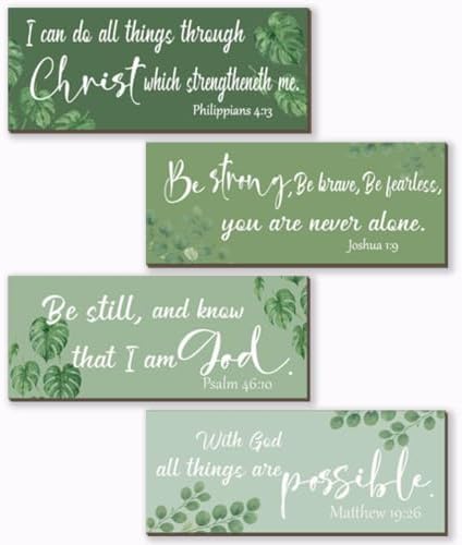 4 Pieces Green Bathroom Decor Christian Wall Decor Motivational Religious Prayer Sign with Eucalyptus Tropical Leaves for Home Living Room Office Bedroom Bathroom(Green Leaf, 10x4 In) by Unknown
