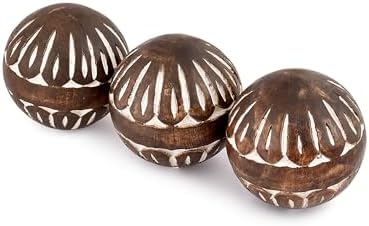 Samhita Mango Wood White Decorative Ball Set of 3 for Living, Dining Room Decor - Coffee Table Centerpiece Home Décor (3" x 3"x 3") - Image 2