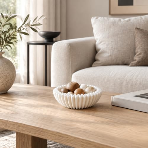 Braxio Decorative Bowl Modern Home Decor – Resin Ruffle Bowl Decorative Catchall for Entryway Dining Table Living Room Centerpiece Key Holder Fruit Bowl 9 x 9 x 2.6 Inch Art Deco Style - Image 3