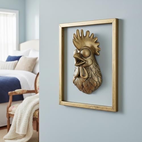 Newinhome Animal Heads Wall Decor (Includes Metal Frame) Resin Animals Sculptures Head Wall Hanging Decoration Gold vintage Wall Sculpture for Living Room Bedroom Office(Rooster) - Image 6