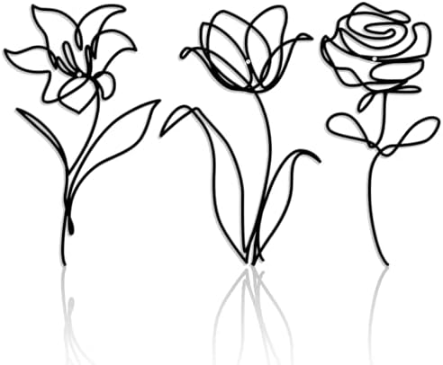 Metal Flowers Wall Art Set of 3, Farmhouse Minimalist Home Decoration by OubasaMakeYourHomeAmazing