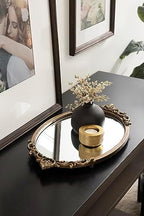 Kate and Laurel Arendahl Vintage Oval Mirrored Decorative Tray; 17 x 10; Antique Gold; Traditional Ottoman Tray for Living Room Home Decor with Ornate Detailing - Image 3