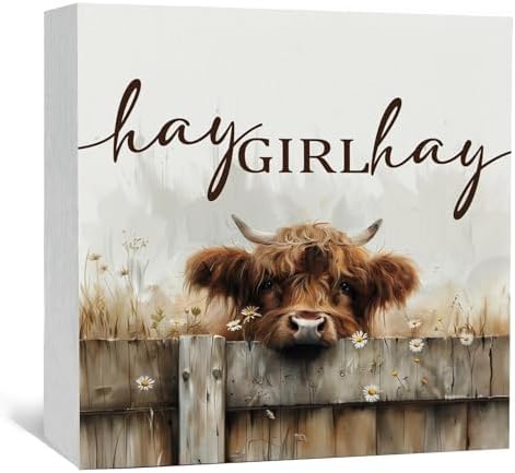 Highland Cow Bathroom Decor Sign - Farmhouse Western Animal Bathroom Decor,Rustic Farm Animal Hay Girl Hay Signs,Highland Cow Gifts for Women Signs & Plaques by Nitelat