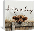 Highland Cow Bathroom Decor Sign - Farmhouse Western Animal Bathroom Decor,Rustic Farm Animal Hay Girl Hay Signs,Highland Cow Gifts for Women Signs & Plaques by Nitelat