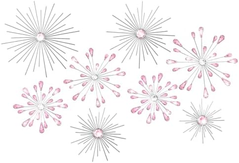 Blulu 8 Pcs Pink Metal Wall Art Cast Iron Starburst Wall Decor Bling Crystal Sculptures Living Room 3D Teardrop Radial Rhinestone Hanging Diamond Accents for Home Office Bedroom Entryway - Image 2