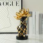 Lescafita African Woman Sculpture with Golden Flower Headpiece – Black and Gold Resin Figurine for Home Decor, Elegant African Lady Statue, Modern Ethnic Art Ornament, Gift for Women - Image 2
