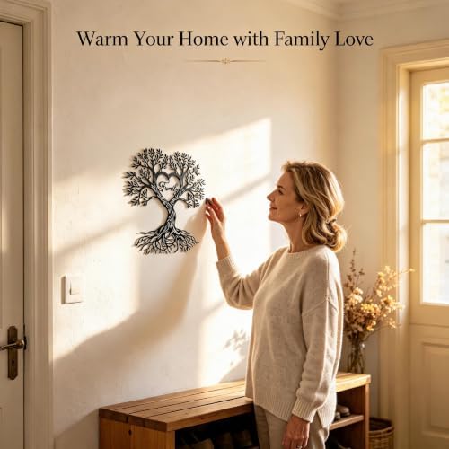 Tree of Life Metal Wall Decor Art Black Heart Family for Living Room - Image 6