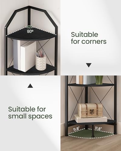 CHOEZON 4-Tier Corner Shelf, Industrial Corner Bookshelf, 47.6" Corner Storage Stand, Plant Stand Display Shelf, Corner Bookcase for Bedroom, Living Room, Home Office, Black TCJ09BB - Image 3