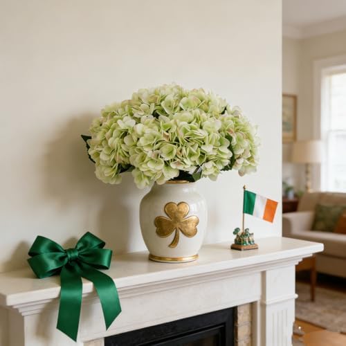Kimura's Cabin 6pcs Hydrangea Artificial Flowers Fake Hydrangeas,Lime Green - Image 4