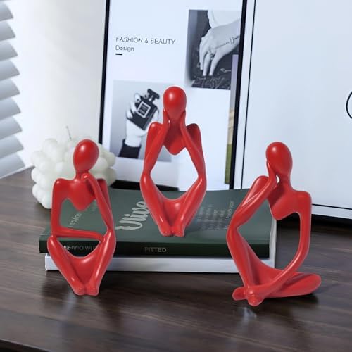 BrownLove 3pcs Red Human Body Abstract Art Decoration, Modern Art Resin Statue Room Office Shelf Bookcase Decoration - Image 6