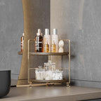 FSyueyun 2-Tier Corner Bathroom Counter Organizer, Gold & Brown - Image 6