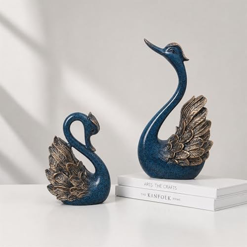 2pcs Swan Statues Couple's Home Decorations for Living Room Decor and Accessories, Sculptures Home Decor for Coffee Table, Book Shelf Decor Accents (Blue) - Image 6