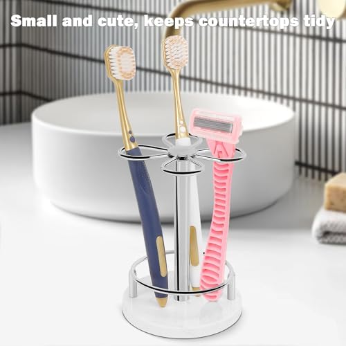 Toothbrush Holder Stand for Bathroom, Metal Toothbrush Organizer with Marble Base, Toothbrush Storage Collection for Family, Suitable for Home Hotel Countertop Vanity (Small, Chrome Finish) - Image 5