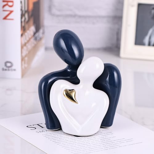 Mini Couple Ceramic Small Statue, Romantic Couple Figurine for Home Decor, Tv Stand, Living Room Nick nacks, Dresser for Bedroom, Shelves, Valentine, Items for Wedding Decor (Blue White and Gold) - Image 4