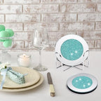 Jetec Mirrored Glass Coaster Set of 6 with 1 Holder 4" Crushed Diamond Round Cup Mat Glitter Crystal Rhinestone Glass Coaster Bling Table Decor for Bar Kitchen Gift for Christmas(Mint Green,4 Inch) - Image 5