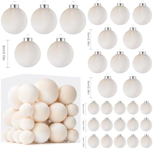 Velvet Christmas Ball Ornaments - 30pcs Flocked Christmas Ornaments Set Shatterproof Classic Hanging Xmas Tree Decorations with Rope for Wreath Holiday Home Decor (Cream) - Image 2