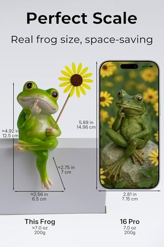 Frog Figurine, Patriotic Resin Frog Statue with Flag, Shelf Decor for Living Room Desk Office, Funny Frog Outdoor Decor for Yard Patio Porch and Lawn, Garden Frog Gifts for Women and Men - Image 3