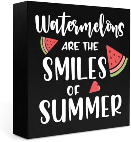 IYEZH Summer Decor Watermelon Wood Box Sign 5 x 5 Inches Desk Decor Rustic Country Wooden Square Sign Decor Watermelon Summer Decorations for Home Beach House Outdoor Shelf Wall Farmhouse Table Shelf by IYEZH