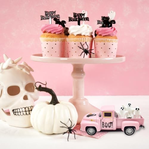 Pink Halloween Ghost Decor Vintage Metal Truck with 3 Mini Ghost Figurines - Image 4