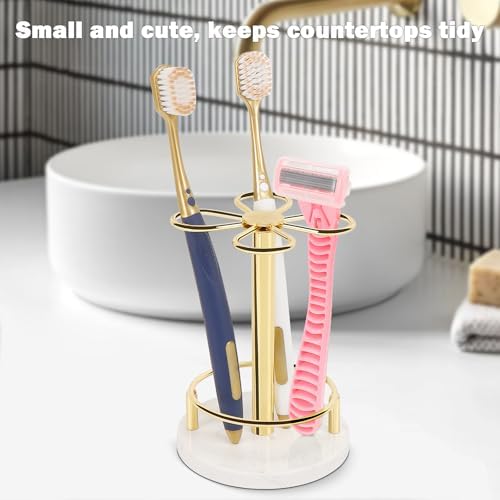 Toothbrush Holder Stand for Bathroom, Metal Toothbrush Organizer with Marble Base, Toothbrush Storage Collection for Family, Suitable for Home Hotel Countertop Vanity (Small, Gold) - Image 5