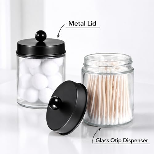 Amolliar Glass Apothecary Jar Qtip Holder Metal Lids 4pc/Black - Image 3