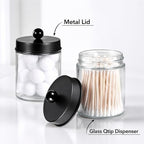 Amolliar Apothecary Jar Qtip Holder w/Metal Lid Glass,Glass, Black 2Pack - Image 2