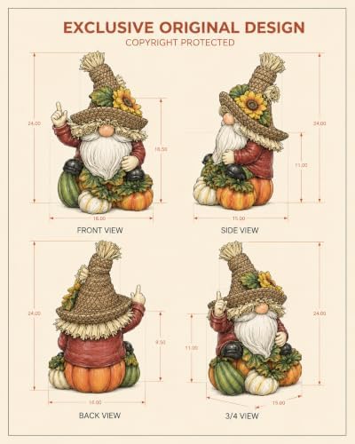 SHEHIM Fall Decor Handmade Resin Scarecrow Gnome Figurine with Pumpkins 7'' - Image 4