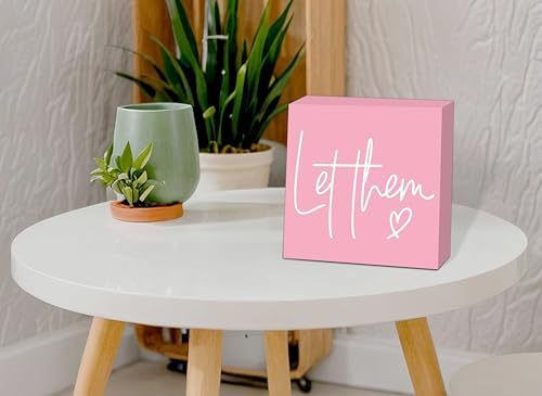 Let Them Wooden Sign, Pink Office Decorations for Work, Let Them Mental Health Rustic Wood Box Signs 5x5 Inch, Desk Shelf Tabletop Decor for Home Cubicle Decor, Office Gifts for Coworkers Women, 20 - Image 5