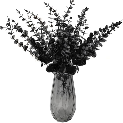 TIHOOD 14PCS 15” Black Eucalyptus Stems Artificial Eucalyptus Leaves Branches Fake Eucalyptuses Decor Faux Eucalyptus leaf Stem for Halloween Autumn Fall Floral Arrangement Wedding Bouquet Home Office - Image 3