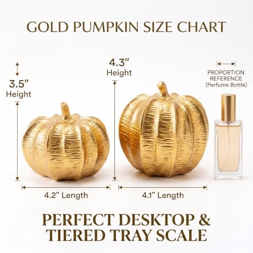 Gold Pumpkins Fall Decor, 2Pcs Modern Decorative Pumpkin Figurines - Image 2