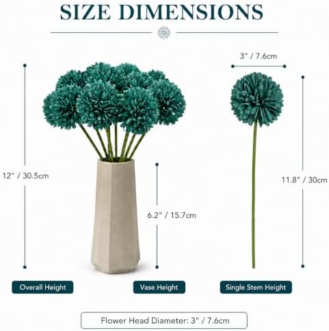 Mandy's 12pcs Artificial Teal Ball Chrysanthemum Flowers - Image 3