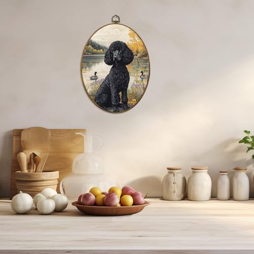 CUANFDDSF Vintage Black Poodle Oval Wall Art Decor, Poodle Gifts for Women Wall Hanging Decor, Cottage Core Farmhouse Lakeside Dog Duck Framed Canvas Prints for Home Bedroom Living Room, 8.6x11.4 Inch - Image 5