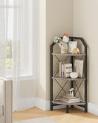 CHOEZON 3-Tier Corner Shelf, Industrial Corner Bookshelf, 35.4" Storage Stand, Plant Stand Display Shelf, Bookcase for Bedroom, Living Room, Home Office, Greige and Black TCJ03BG by Choezon