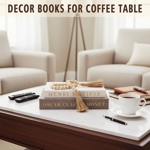 Decorative Books Set with Wood Bead Garland, Coffee Table Decor - Image 2