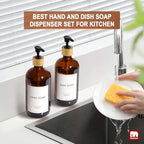 GMISUN Amber Glass Soap Dispenser, 2 Pack Bathroom Hand Soap Dispensers with Bamboo Pump, 17 Fl Oz Kitchen Hand and Dish Soap Dispenser Set, Modern Vintage Liquid Brown Soap Dispensers Bottle - Image 5