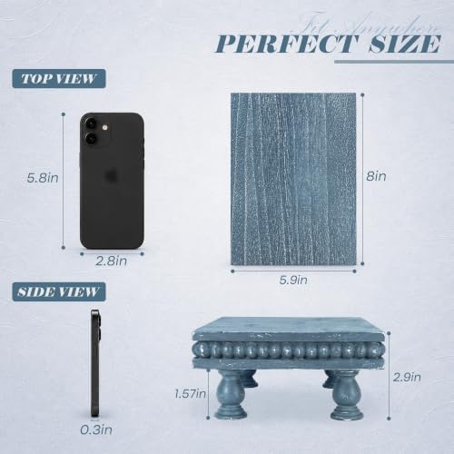 EOSAHR Wood Riser with Beaded: Pedestal Stand for Bathroom Decor, Blue - Image 3