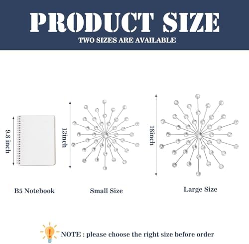 ZEXUIRU 3 Set Silver Starburst Wall Art for Home Decor Metal Bling Crystal Rhinestones Sunburst Wall Decor Sparkling Rhinestone Art Accent Silver - 18in - Image 5