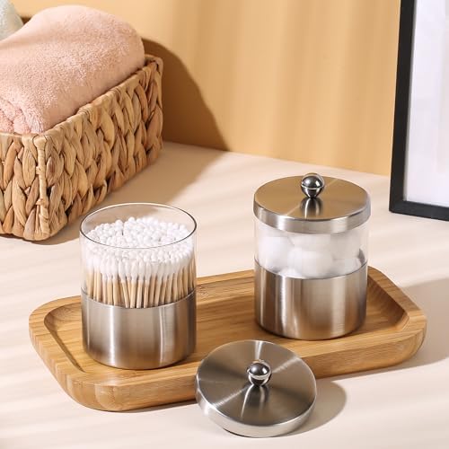 Gaussra Apothecary Jars, Qtip Holder, Bathroom Jar with Stickers - 2 Pack - Image 2