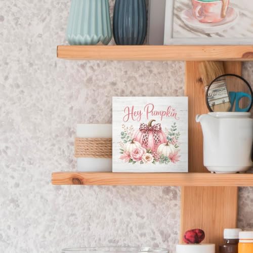 Fall Pink Leopard Bow Hey Pumpkin Wood Box Sign Desk Decor 5X5 - Image 5