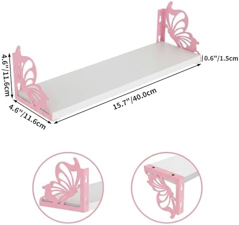 Hoikwo 3 Pack White Pink Butterfly Wall Shelves - Image 3