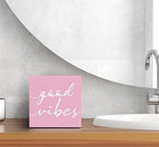 SRADMO Botanical Eucalyptus Leaves Wood Box Sign Desk Decor, Rustic Eucalyptus Leaves Wooden Block Box Sign Decoration For Home Office Shelf Table Decor (Pink) - Image 6