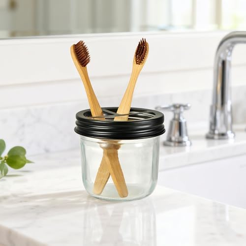 Amolliar Glass Mason Jar Bathroom Accessories Set 4 Pcs (Black) - Image 5